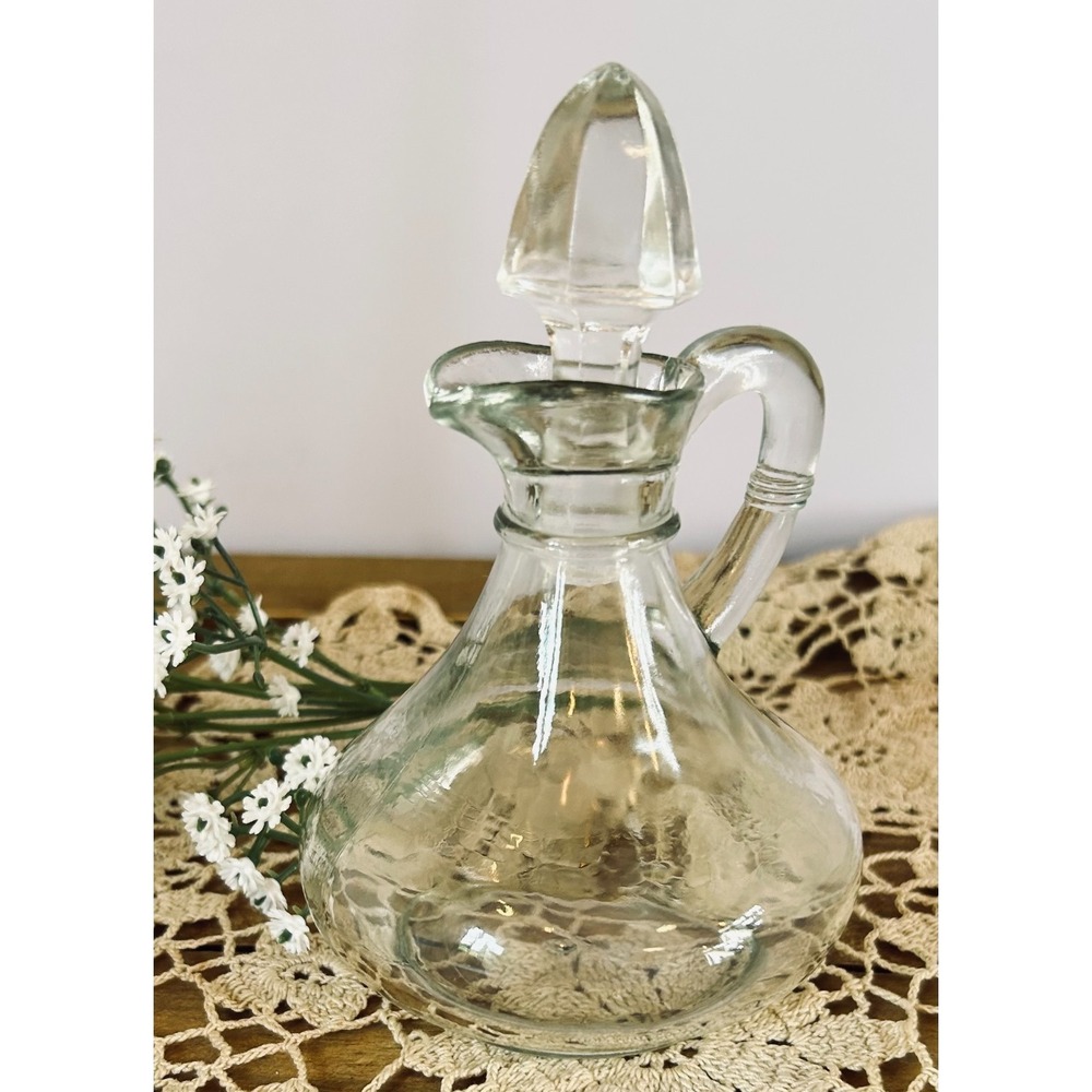 Vintage Anchor Hocking Clear Glass Vinegar Oil Cruet Bottle Decanter w/ Stopper